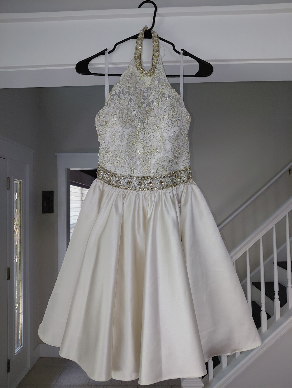 JVN by Jovani JVN42090 Dress Size 6 Light Gold Lace Rhinestone Homecoming CC - Picture 11 of 16